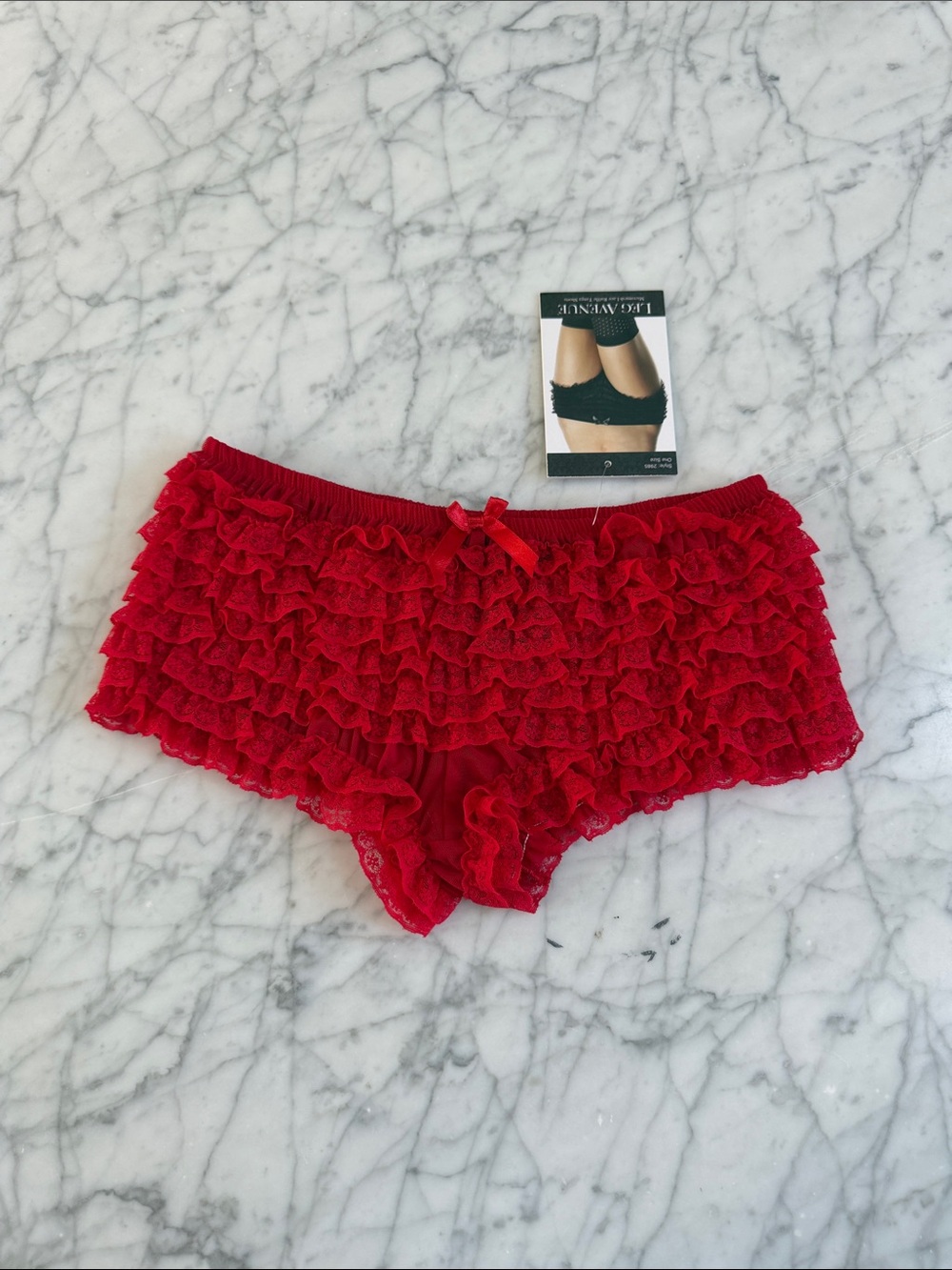 NWT Leg Avenue OS Lace Ruffle Boyshorts - Red